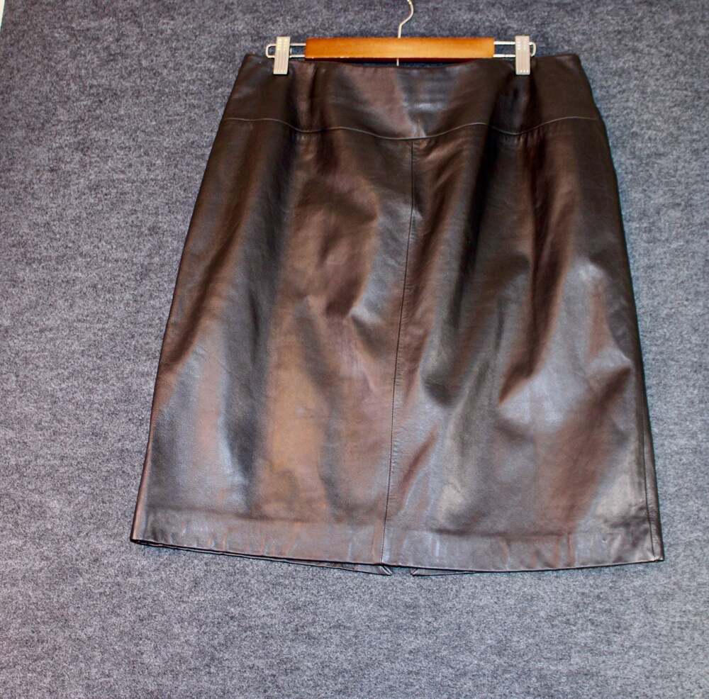 Valerie Steven’s black leather midi skirt